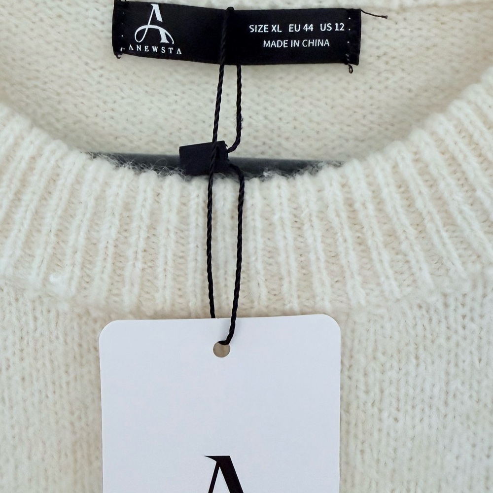 New! Anewsta Elegant Cream Crew Neck Sweater with White Sequins, XL - Picture 5 of 8